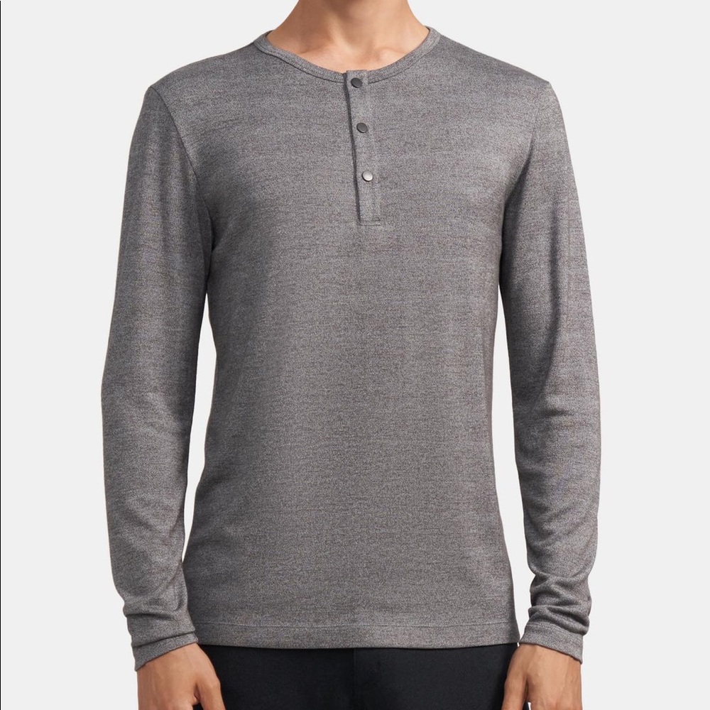 NWT Theory, Snap Henley Shirt in Modal Jersey, Dark Heather Grey, Size Medium